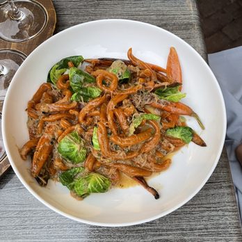The Wine Kitchen - Spicy Strozzapreti (bacon braised rabbit ragout/baby carrots/Brussels sprouts) - Tapas Bars Near Me - Leesburg, Virginia The Wine Kitchen - Spicy Strozzapreti (bacon braised rabbit ragout/baby carrots/Brussels sprouts) - Tapas Bars Near Me - Leesburg, Virginia