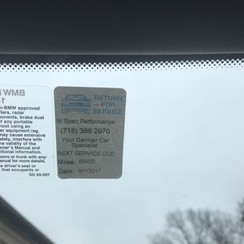M-Spec Performance - Service Sticker Tag - Auto Repair Near Me - Queens, New York