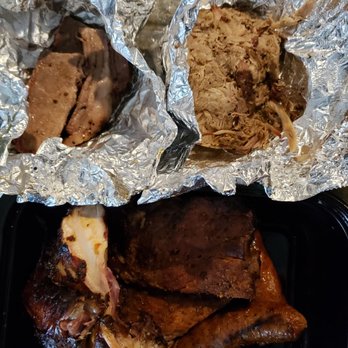 Hazy Barbecue - Part of our sampler order. Pulled pork, brisket, chicken and ribs. Oh how I love good BBQ! - Salad Near Me - Danville, California Hazy Barbecue - Part of our sampler order. Pulled pork, brisket, chicken and ribs. Oh how I love good BBQ! - Salad Near Me - Danville, California