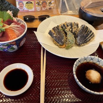 Tendon Tempura Carlos Junior - sashimi and tempura plate subbed shrimp for eggplants - Japanese Near Me - Pasadena, California