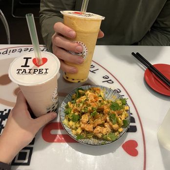 Cafe De Taipei - Strawberry Yogurt Boba and Thai Tea Boba. Plus Fresh Spicy Salmon Salad. - Sushi Bars Near Me - Edmond, Oklahoma