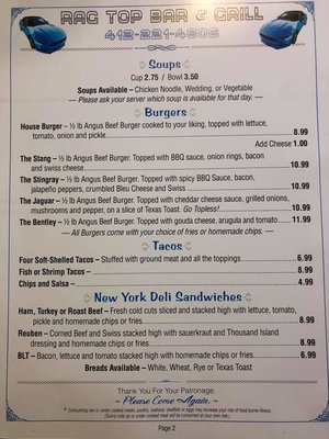 Menu photo 4 Rag Top Bar & Grill Bridgeville, PA