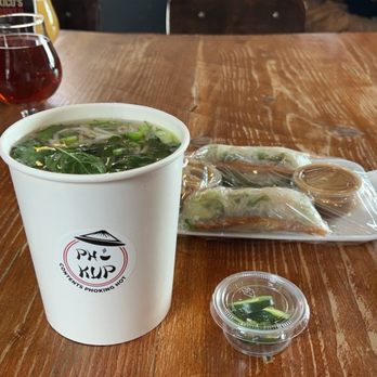 Pho Kup - Rare beef pho with shrimp spring rolls - Vietnamese Near Me - Albuquerque, New Mexico