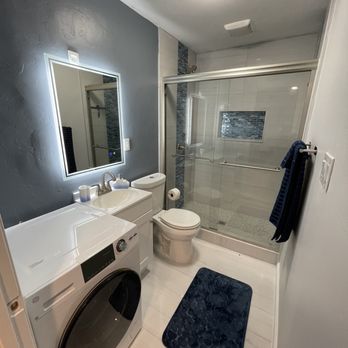 Unique Stone Imports - a bathroom with a washer and dryer - Interior Design Near Me - San Diego, California Unique Stone Imports - a bathroom with a washer and dryer - Interior Design Near Me - San Diego, California