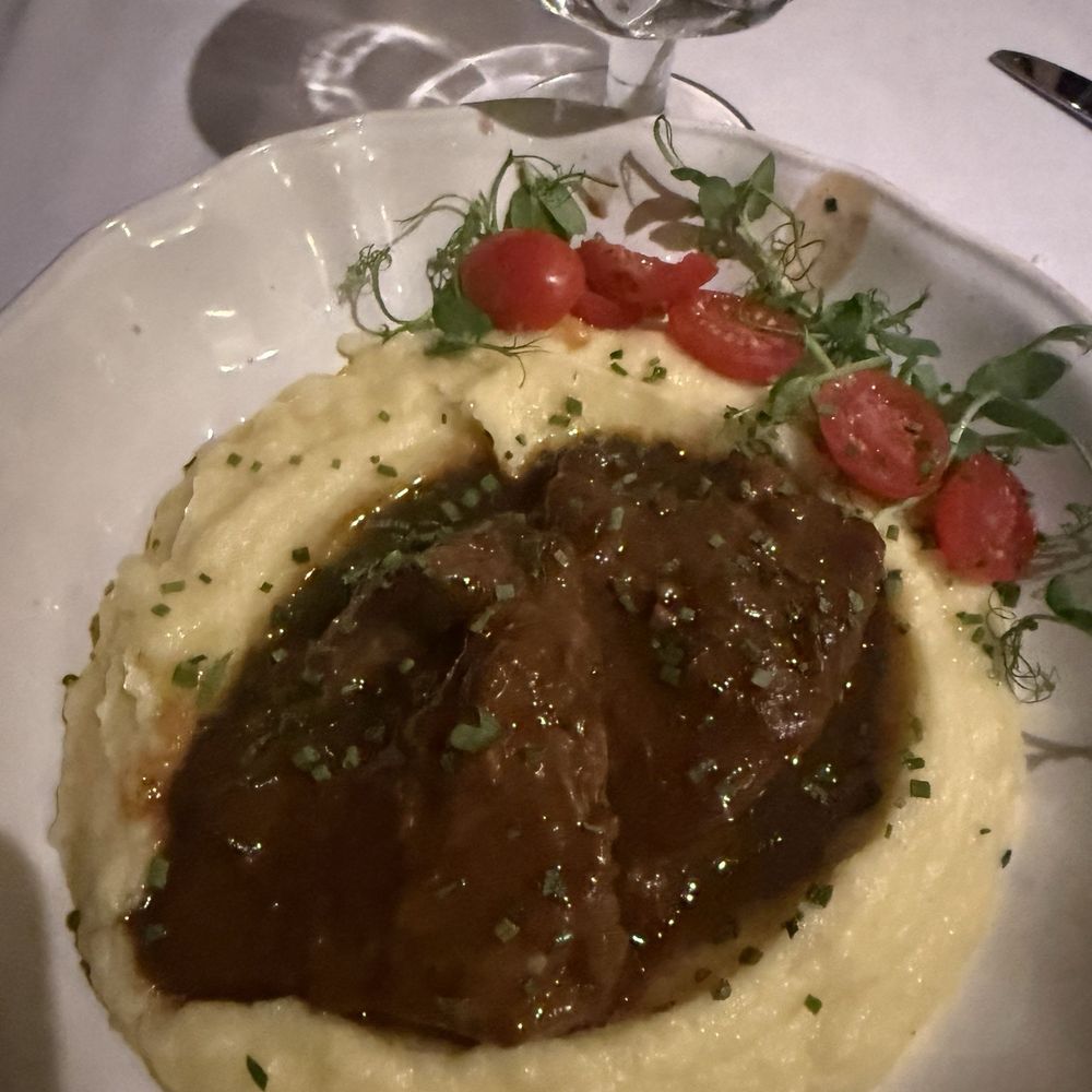 Mansion Restaurant - Slow cooked Veal cheeks in Barolo wine and mashed potatoes - Italian Near Me - Staten Island, New York Mansion Restaurant - Slow cooked Veal cheeks in Barolo wine and mashed potatoes - Italian Near Me - Staten Island, New York