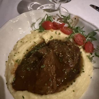 Mansion Restaurant - Slow cooked Veal cheeks in Barolo wine and mashed potatoes - Italian Near Me - Staten Island, New York Mansion Restaurant - Slow cooked Veal cheeks in Barolo wine and mashed potatoes - Italian Near Me - Staten Island, New York