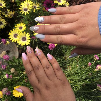 Vanessa Nails - Pink nail with gold flakes, fill- $30 Grey marble and sparkle, full set -$45 - Waxing Near Me - San Jose, California Vanessa Nails - Pink nail with gold flakes, fill- $30 Grey marble and sparkle, full set -$45 - Waxing Near Me - San Jose, California