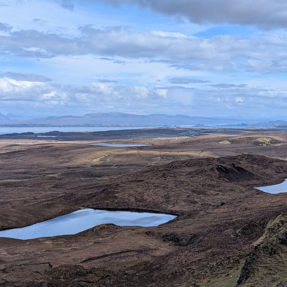 The Quiraing - Nice blue skies the day we went, reflected in the lakes - Hiking Near Me - Skye, HLD