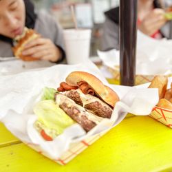 EdeBees Snack Shack - Great Hunter Elk Burger $16 "2 1/3 pound patties, cheese and bacon"... (ie. round brick sandwich)