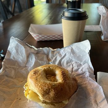 The Muddy Moose - Jalapeño bagel, egg, sausage, pepper jack cheese breakfast sandwich. - Coffee & Tea Near Me - Inkom, Idaho