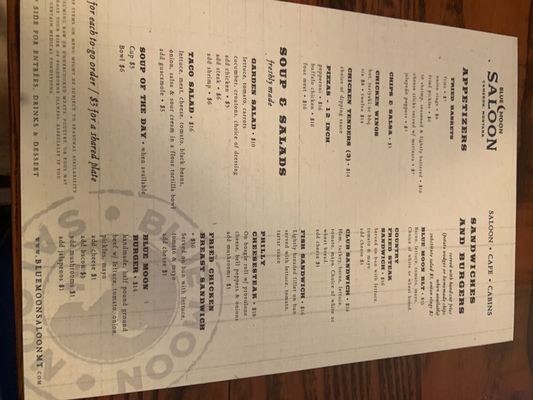 Menu photo 1 Blue Moon Saloon Cameron, MT Menu photo 1 Blue Moon Saloon Cameron, MT