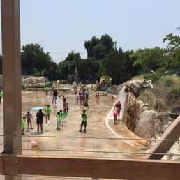 Looking down from a bridge is the splash area!