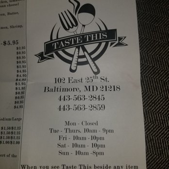 Taste This Balt - Menu as of jan 2019 - Seafood Near Me - Baltimore, Maryland