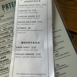 Drink menu Drink menu