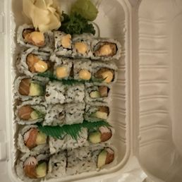 Salmon Rolls: Spicy Salmon (top), Alaska Roll (middle), Autumn Roll (bottom)