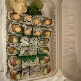 Umi Sushi - Salmon Rolls: Spicy Salmon (top), Alaska Roll (middle), Autumn Roll (bottom) - Japanese Near Me - Fresh Meadows, New York