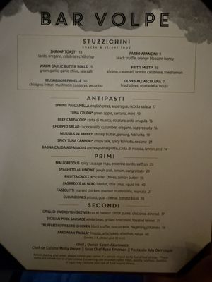 Menu photo 1 Bar Volpe Boston, MA Menu photo 1 Bar Volpe Boston, MA