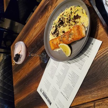 Warehouse 72 - Grilled salmon with Truffle pasta - New American Near Me - Houston, Texas