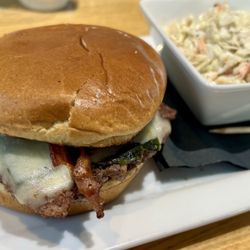 Coor's Silver Bullet Sports Bar - Ordered medium rare, got it medium perfect. An ancho chili, bacon, cheese. Missing tomatoes, pickles and lettuce though.