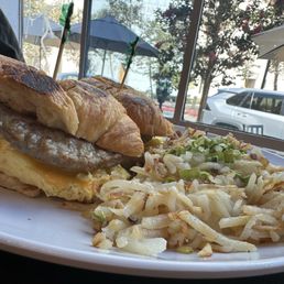 Croissant Sausage breakfast sandwich Croissant Sausage breakfast sandwich