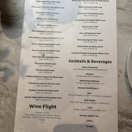 Wine menu Wine menu