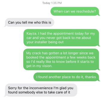 Wind-Tech Auto Glass - Never got back to me on rescheduling, I had to reach out. - Auto Glass Services Near Me Wind-Tech Auto Glass - Never got back to me on rescheduling, I had to reach out. - Auto Glass Services Near Me