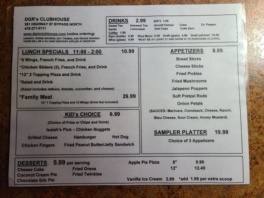 Menu photo 1 DGR's Clubhouse Cochran, GA Menu photo 1 DGR's Clubhouse Cochran, GA