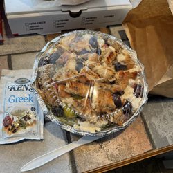 Ware House of Pizza - Greek salad with grilled chicken just out of bag.