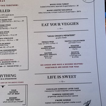 EPIC Steak - Menu fish, sides, and desserts - Steakhouses Near Me - San Francisco, California