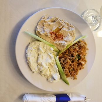 Bodrum Restaurant - Potato salad, Tabuli,Hummus plate. - Mediterranean Near Me - Venice, Florida Bodrum Restaurant - Potato salad, Tabuli,Hummus plate. - Mediterranean Near Me - Venice, Florida