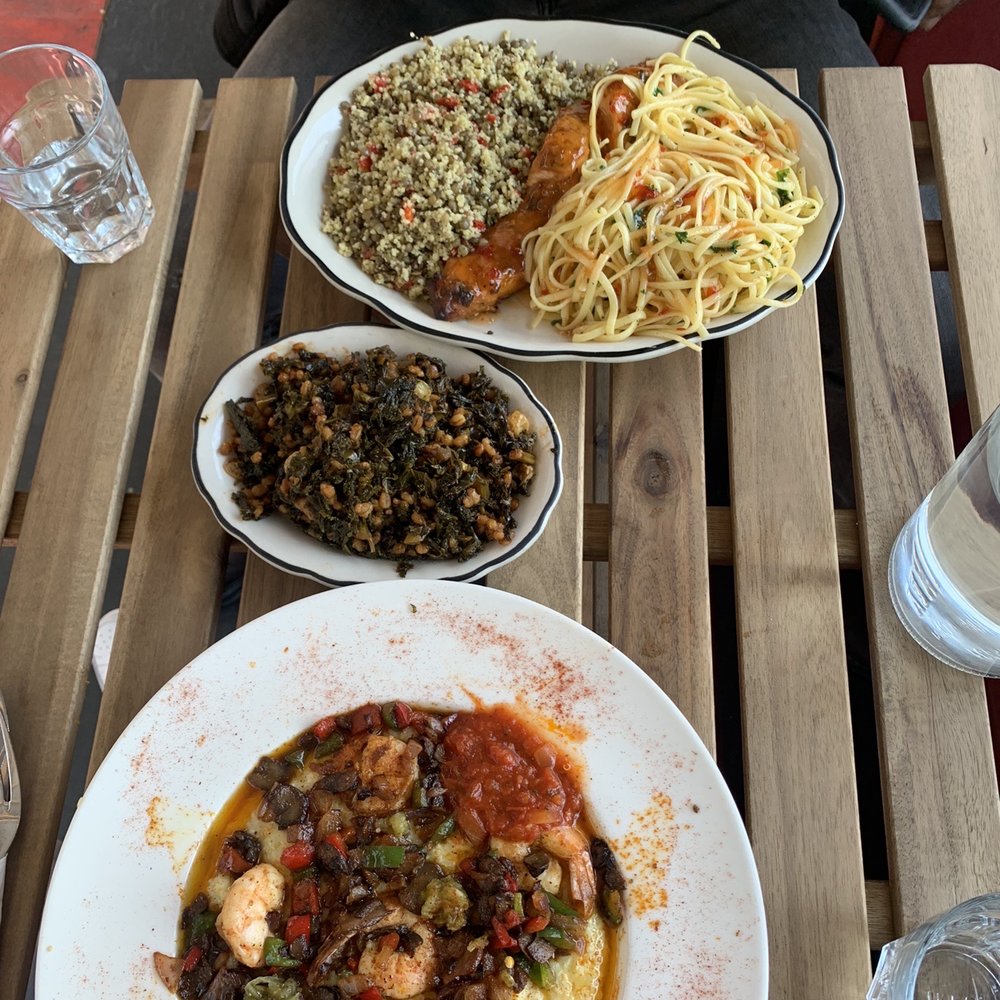Zaca Cafe - 1/2 Shrimp and Grits, Sauteed Kale, Barley, Shallots with BBQ Sauce - Coffee & Tea Near Me - Brooklyn, New York Zaca Cafe - 1/2 Shrimp and Grits, Sauteed Kale, Barley, Shallots with BBQ Sauce - Coffee & Tea Near Me - Brooklyn, New York