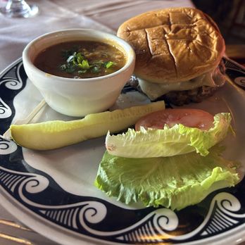 El Tovar Dining Room - Brandt Beef french onion steak burger with a lamb and lentil soup on the side - American Near Me - Grand Canyon, Arizona