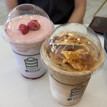 Gram Cafe & Pancakes - honeycomb latte and strawberry ube - Pancakes Near Me - Irvine, California Gram Cafe & Pancakes - honeycomb latte and strawberry ube - Pancakes Near Me - Irvine, California