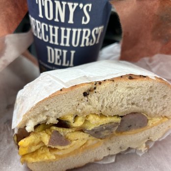 Tony's Beechhurst Deli - Sausage Egg & Cheese on an Everything bagel - Delis Near Me - Whitestone, New York Tony's Beechhurst Deli - Sausage Egg & Cheese on an Everything bagel - Delis Near Me - Whitestone, New York