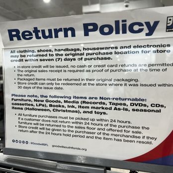 Goodwill - Pembroke Pines - University Drive - Crap return policy. Had store credit that EXPIRES TODAY!!! 30 days. They wouldn't honor it. Wouldn't "process". I'm so MAD!!! - Thrift Stores Near Me - Pembroke Pines, Florida Goodwill - Pembroke Pines - University Drive - Crap return policy. Had store credit that EXPIRES TODAY!!! 30 days. They wouldn't honor it. Wouldn't "process". I'm so MAD!!! - Thrift Stores Near Me - Pembroke Pines, Florida