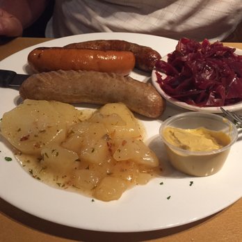 Das Schnitzel Haus - Sausage platter with red cabbage and German potato salad. Delicious! - German Near Me - Parma, Ohio