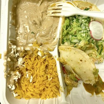 El Roy's - My mostly eaten very tiny shrimp tacos with disgusting refried bean soup n rice with sour cream removed for.... Someone? - Mexican Near Me - Santa Rosa, California
