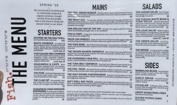 Menu photo 1 Fish Sausalito, CA