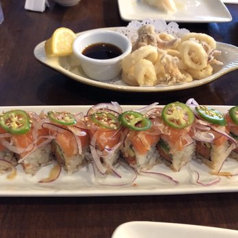 Sushi World - Black dragon roll requested substitute salmon on top  and calamari - Sushi Bars Near Me - Cypress, California