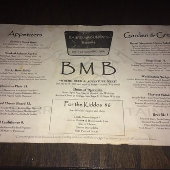 Barrel Mountain Brewing - Menu side 1 - New American Near Me - Battle Ground, Washington Barrel Mountain Brewing - Menu side 1 - New American Near Me - Battle Ground, Washington