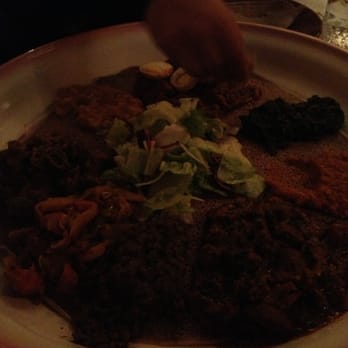 African Palace - Meat and veggie platter! Yumm... Sorry about the bad lighting. - Ethiopian Near Me - Toronto, Ontario