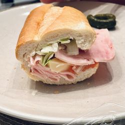 Le Clafouti - 6/3/25 - side view of the petite ham and cheese sandwich, on bahn me bread