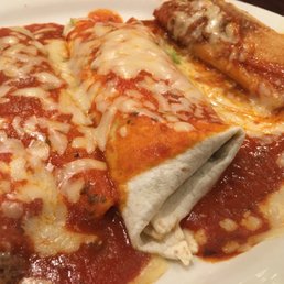 Enchilada, burrito, tamale combo. Excellent seasoned ground beef with terrific sauce.