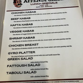 Affendi Grill - Lunch menu - Middle Eastern Near Me - Pompano Beach, Florida