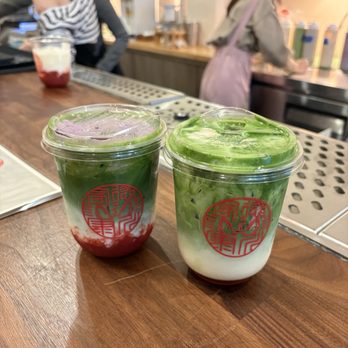 Taz Matcha - Strawberry matcha (left) and early grey matcha (right) - Cafes Near Me - Seattle, Washington
