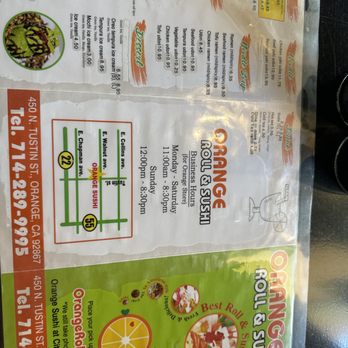 Orange Roll & Sushi - Menu on the tables - Sushi Bars Near Me - Orange, California