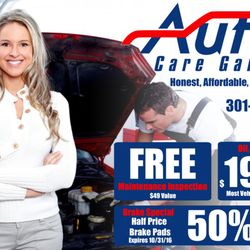 Auto Care Garage - $19.99 Oil Change and 50% off of Brake Pads. We are extending this promotion indefinitely for Yelp Customers so call today!