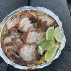 Chicharrones with yellow rice