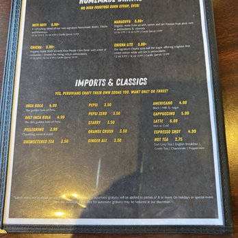 El Mono - Back of lunch menu - Peruvian Near Me - El Cerrito, California