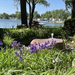 Premiere Aquascapes - My beautiful rock fountain! My flowers are just being to bloom. Rhonda Schadler.  Niles Michigan
